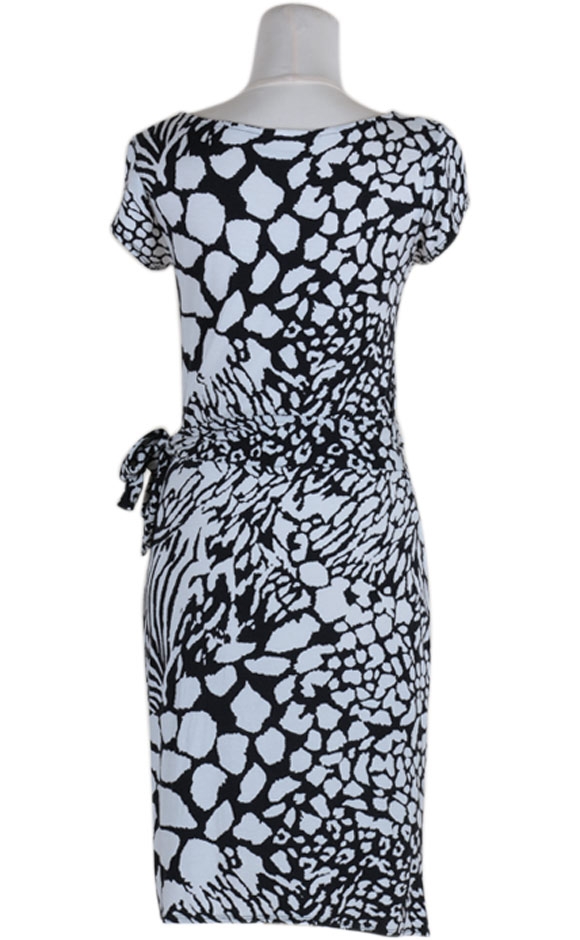 Black and White Animal Print Midi Dress