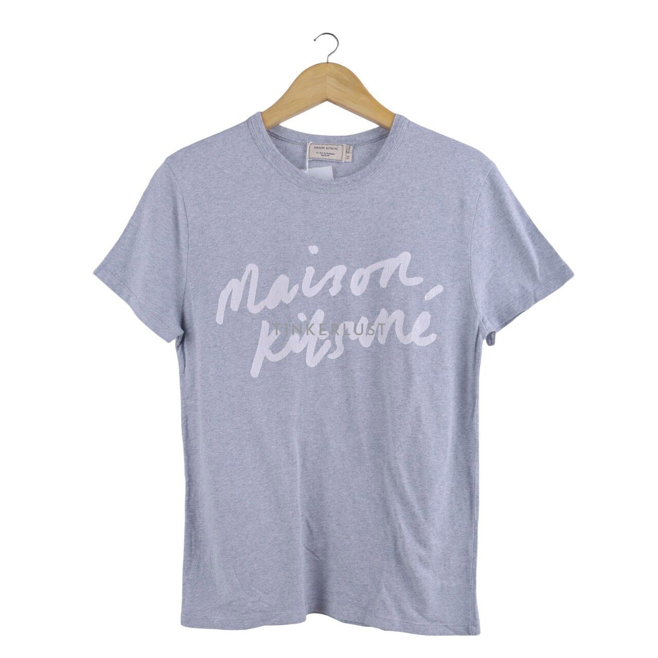 Maison Kitsune Handwriting Grey Cotton T-Shirt