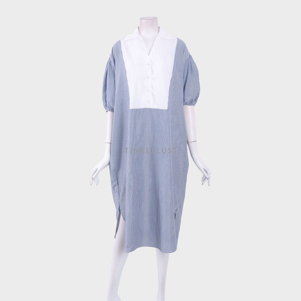 Jii by Gloria Agatha Blue & White Stripes Midi Dress