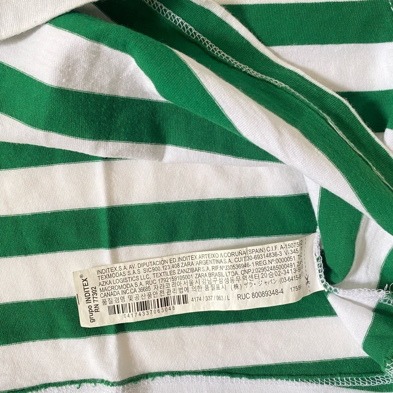 Zara Green & White Stripes Cropped T-Shirt