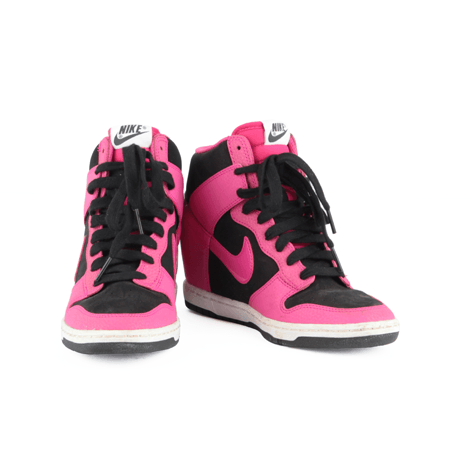 Nike Dunk Sky Hi Black and Pink Leather Wedge Sneakers
