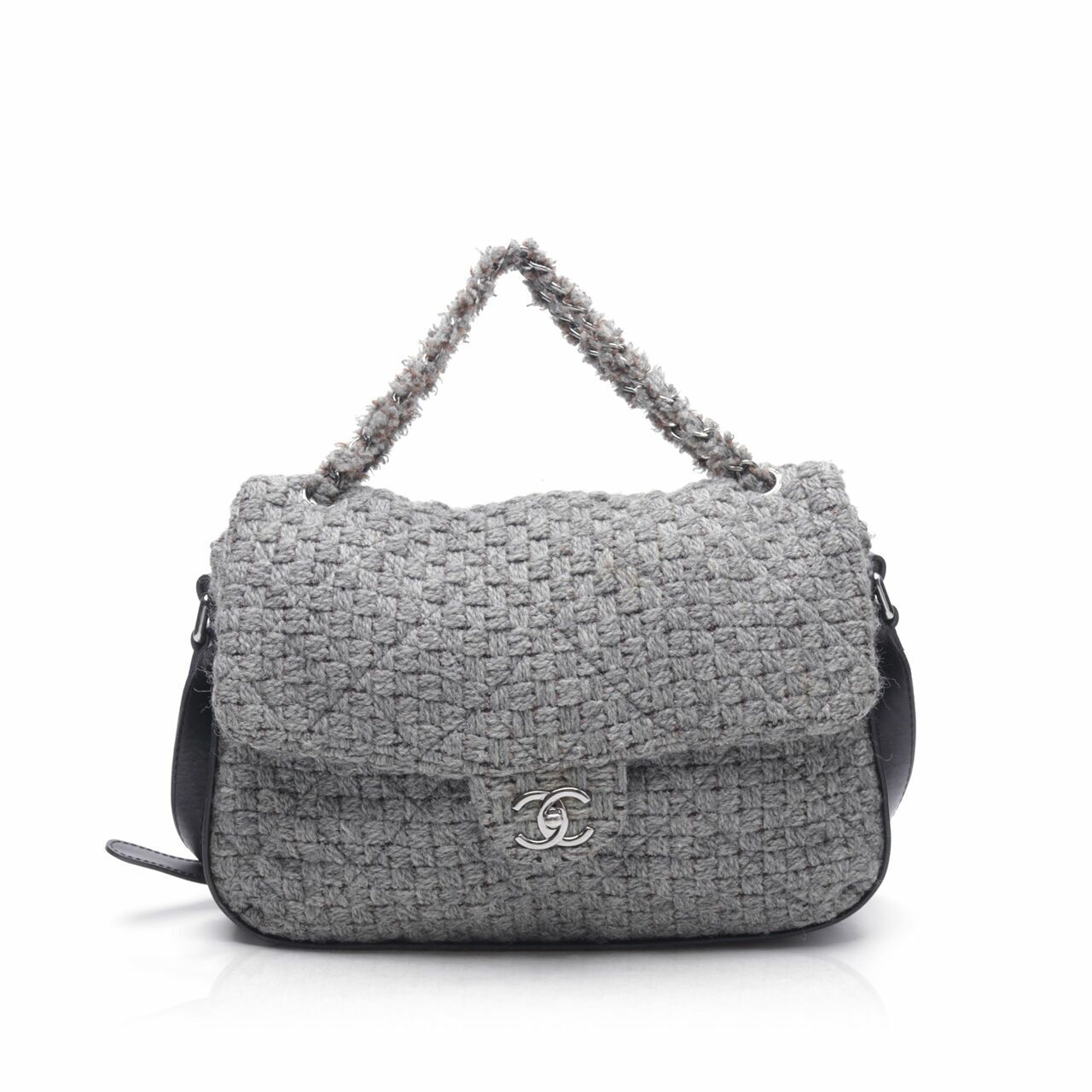 Chanel Grey/Black Wool Flap Shoulder Bag