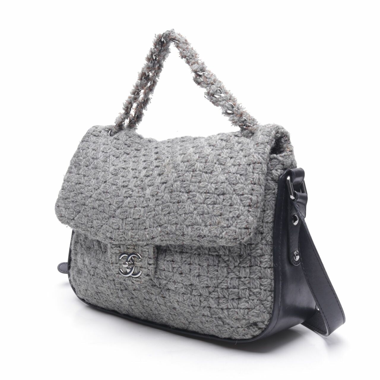 Chanel Grey/Black Wool Flap Shoulder Bag