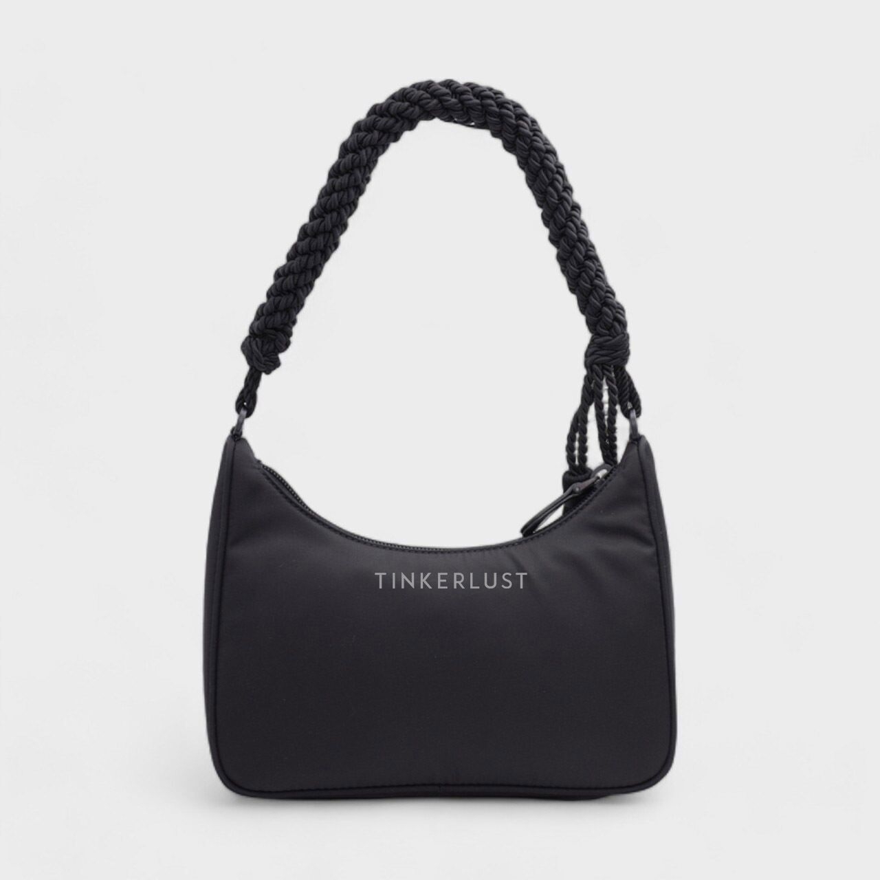 Prada Mini Triangle Logo Hobo Bag in Black Re-Nylon with Decorative Trim Satche