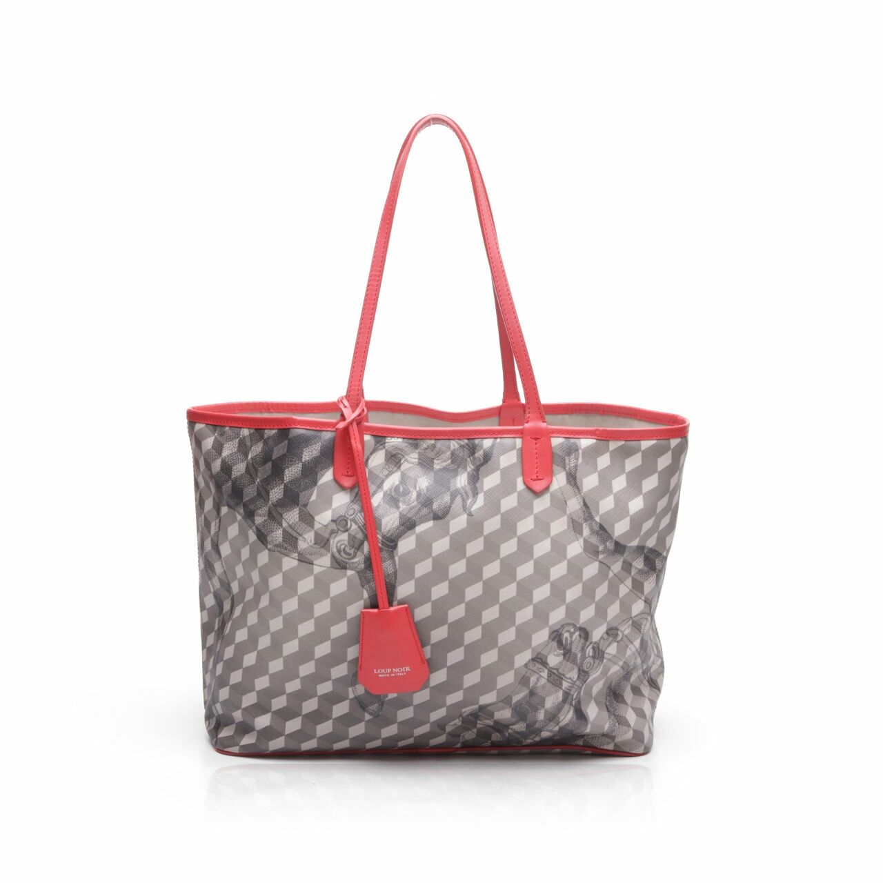 Loup Noir Cheval Gray Red Coated Canvas Tote Bag