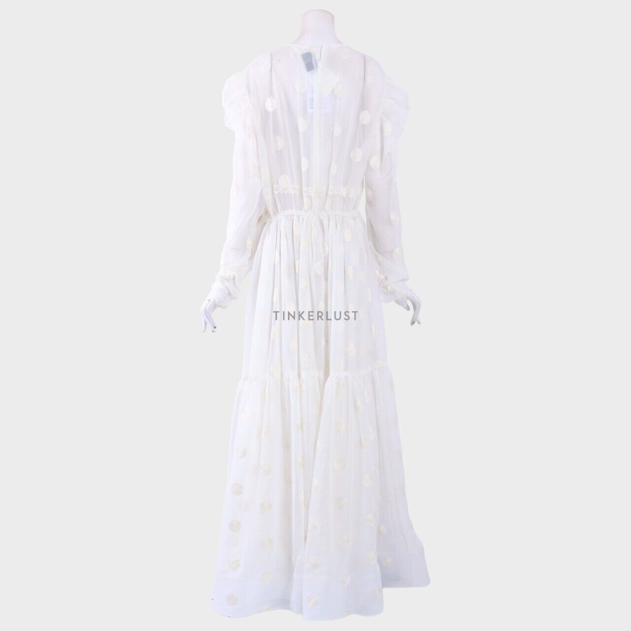 Barli Asmara Sheer Polka Embroidered White Long Dress
