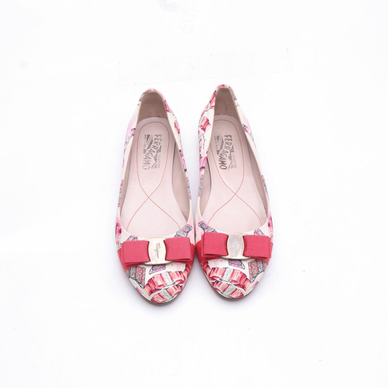 Salvatore Ferragamo Pink Multi-Pattern Printed Flats Shoes