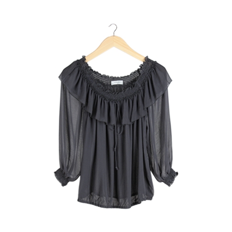 Grey Ruffle Off The Shoulder Blouse