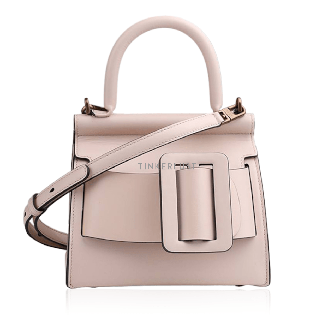 BOYY Karl 19 Top Handle Bag in Rose Smooth Leather with Oversized Buckle Satchel