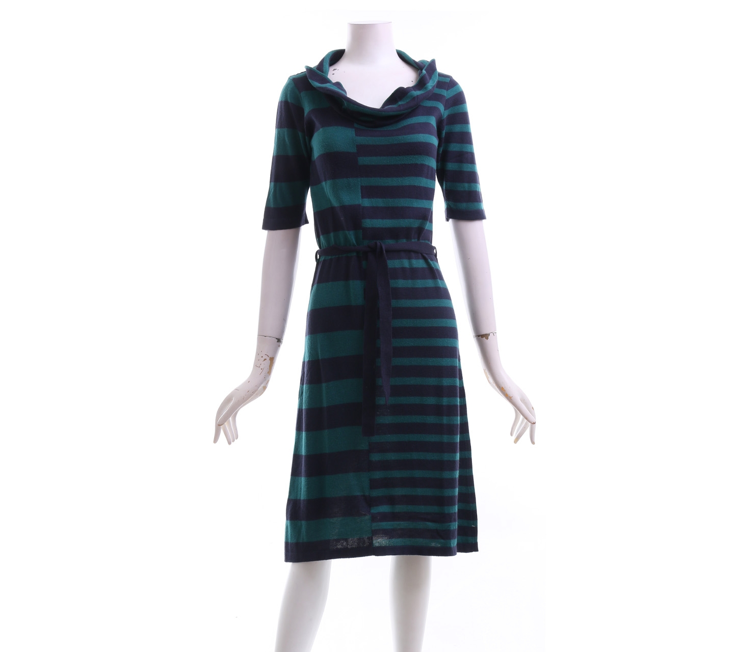 Trucco Dark Green & Navy Striped Midi Dress