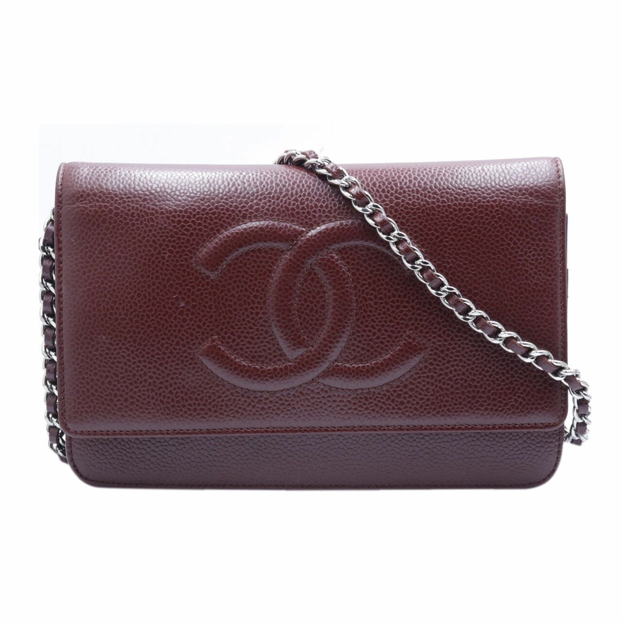 Chanel CC Logo Maroon Wallet Chain Crossbody Bag