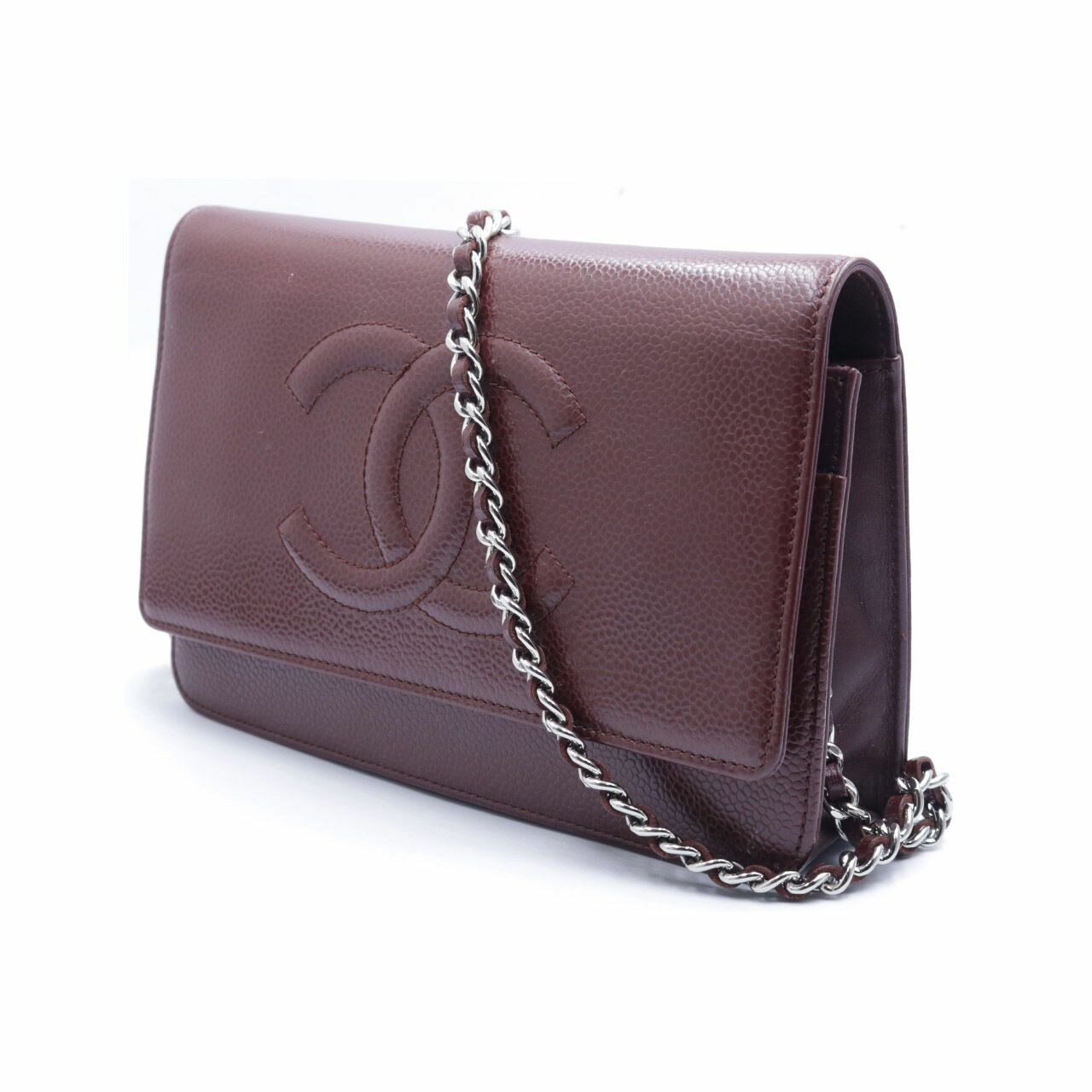 Chanel CC Logo Maroon Wallet Chain Crossbody Bag