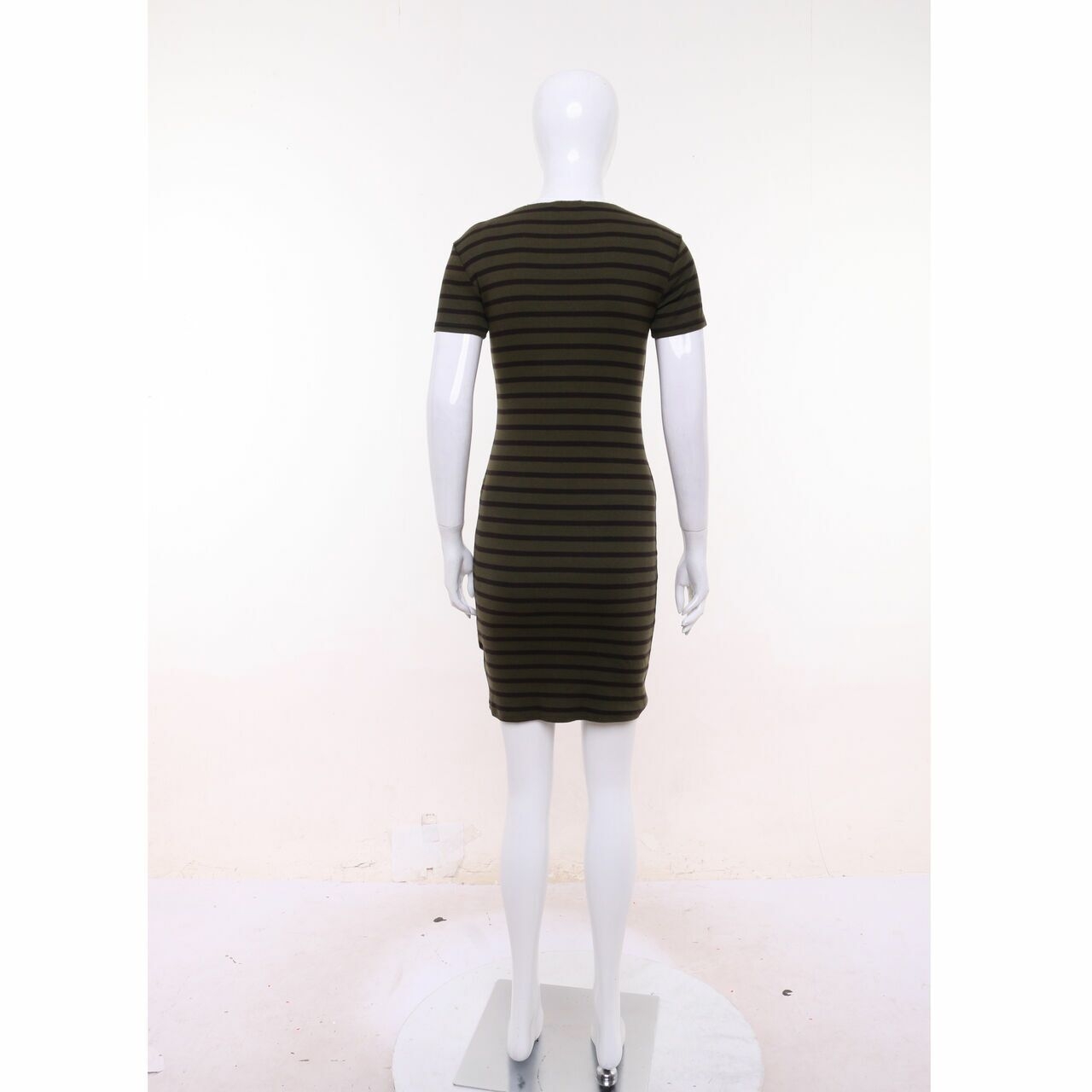 Zara Black & Dark Green Stripes Knit Mini Dress