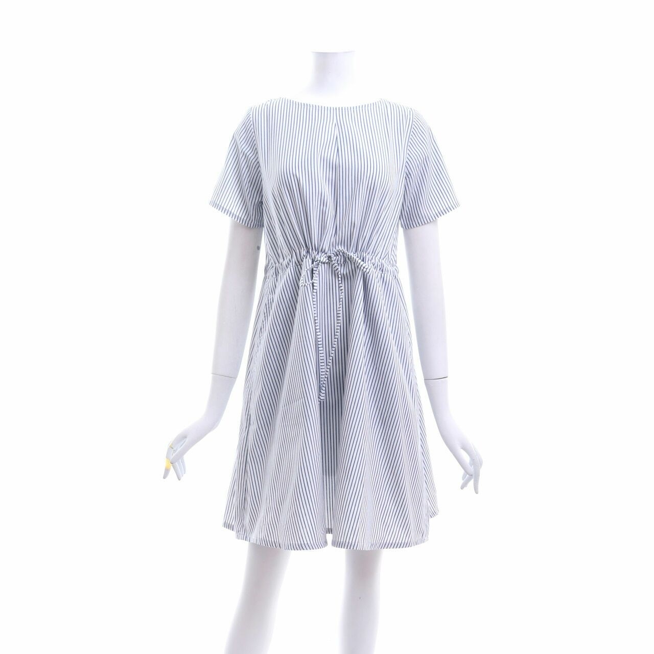 White Collar Concept Blue Stripes Mini Dress