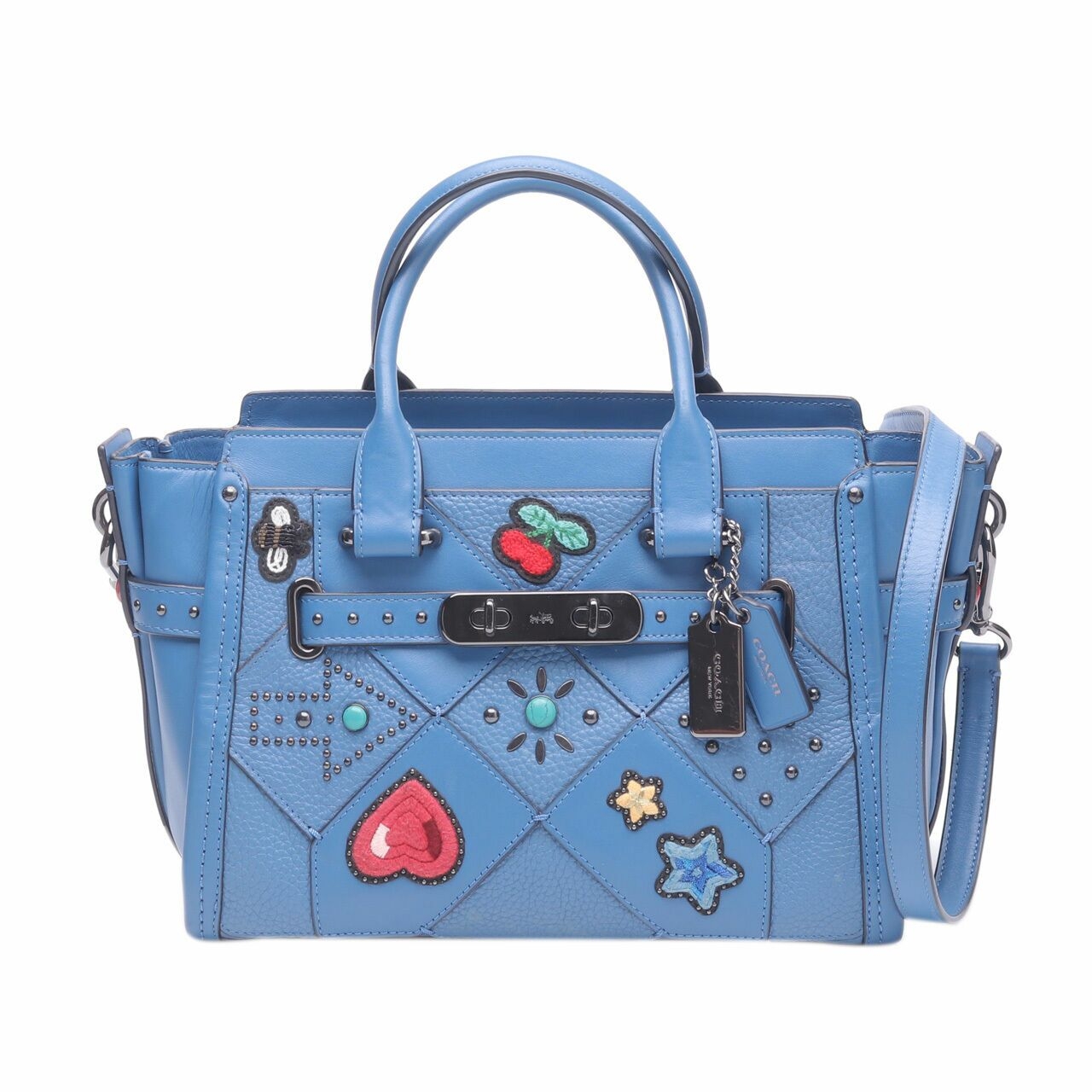 Coach Embellished Canyon Quilt Swagger Blue Satchel Bag