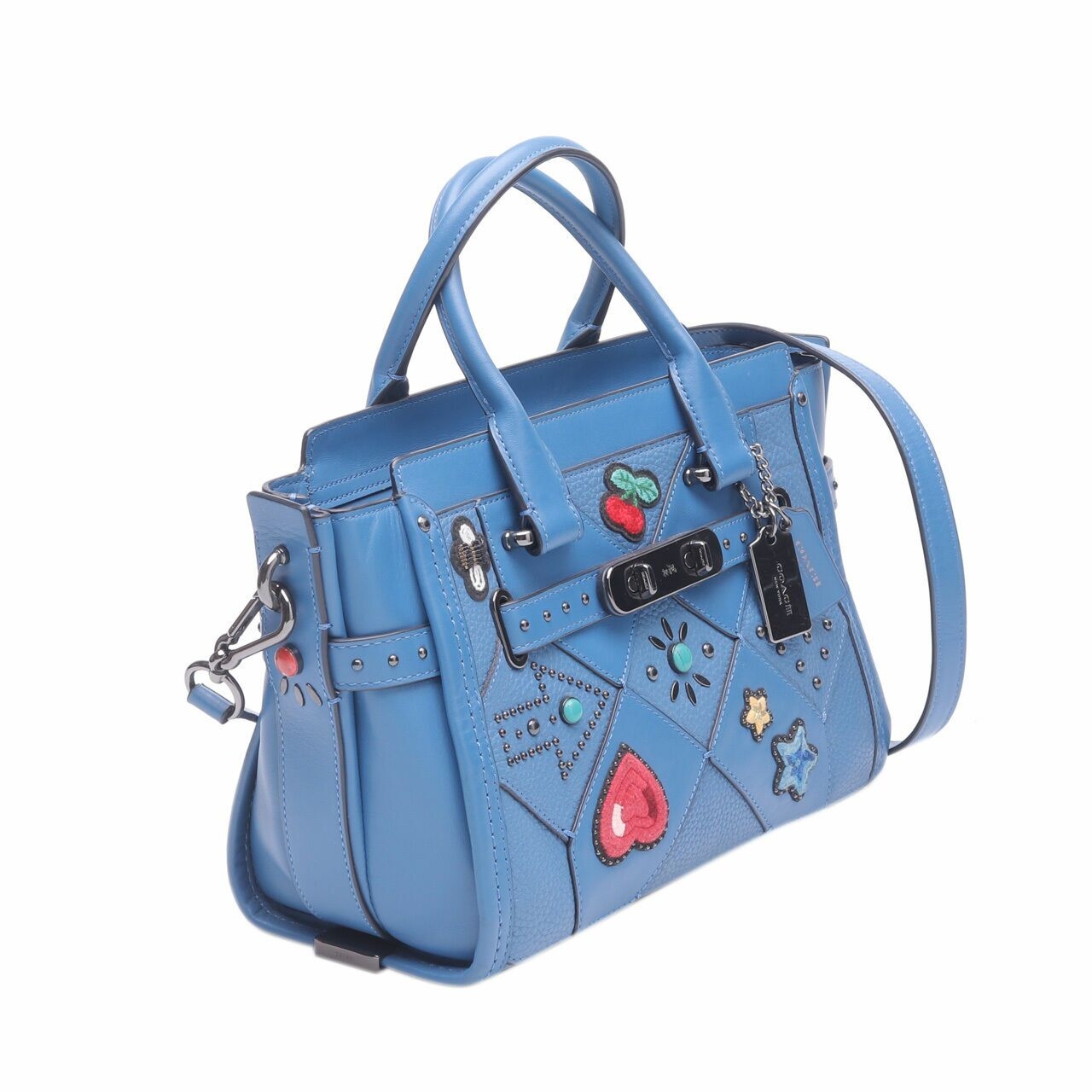 Coach Embellished Canyon Quilt Swagger Blue Satchel Bag