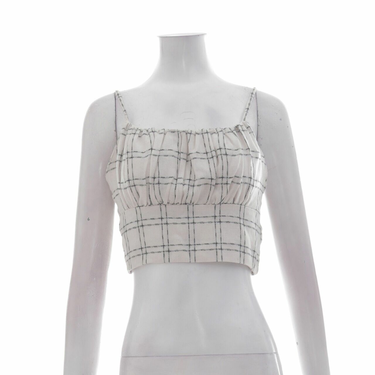 clle Off White Plaid Cropped Sleeveless
