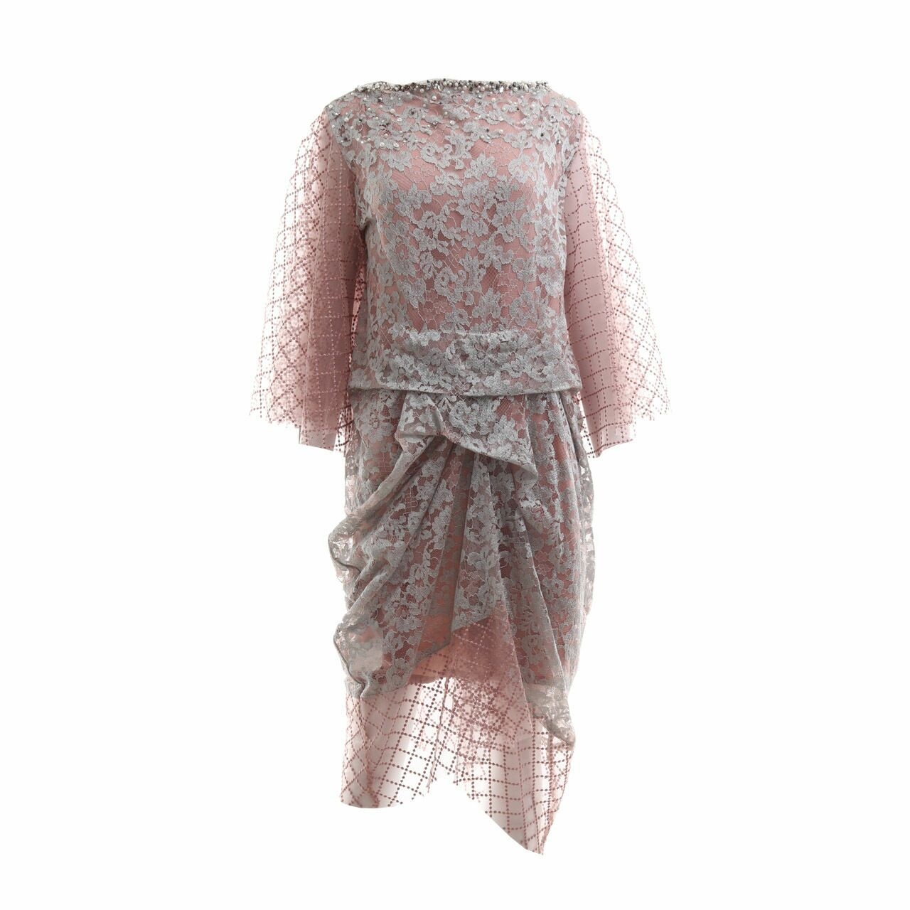 MWB Atelier Dusty Pink Kaftan Lace With Inner Mini Dress