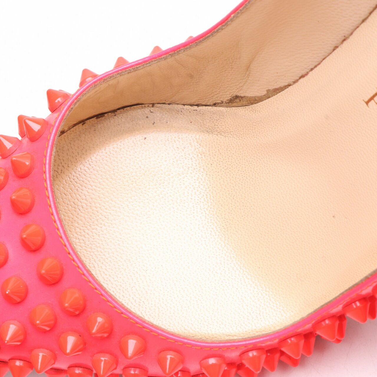 Christian Louboutin Neon Coral Patent Leather Pigalle Spikes Pump Heels