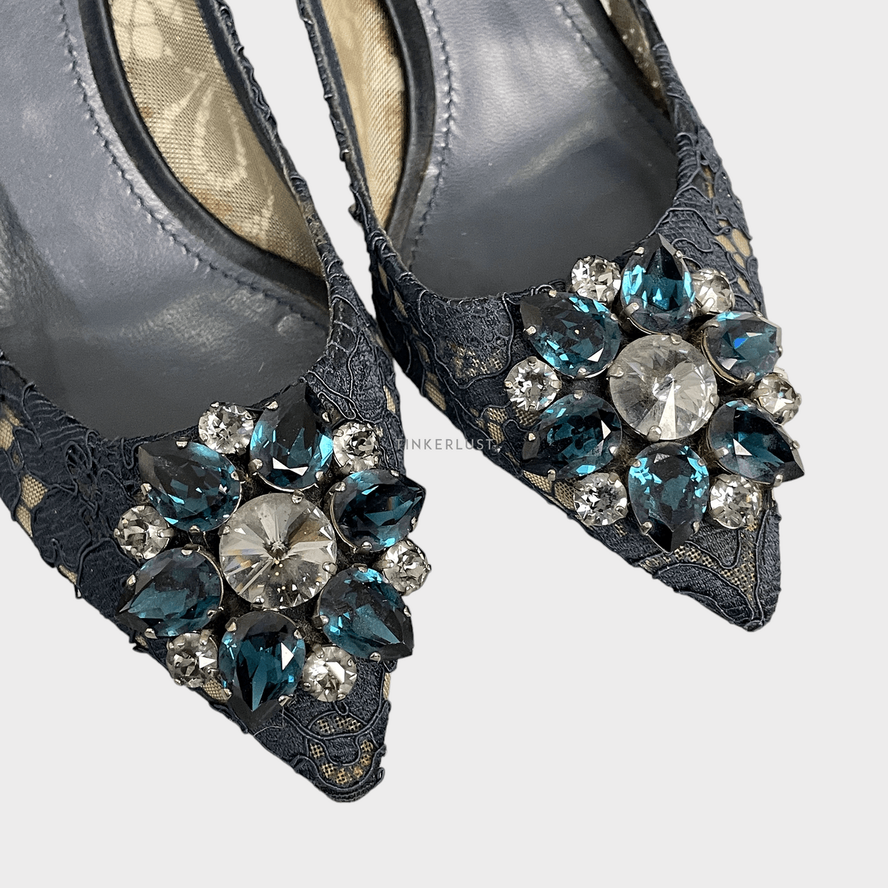 Dolce & Gabbana Navy Crystal Embellished Lace Pumps
