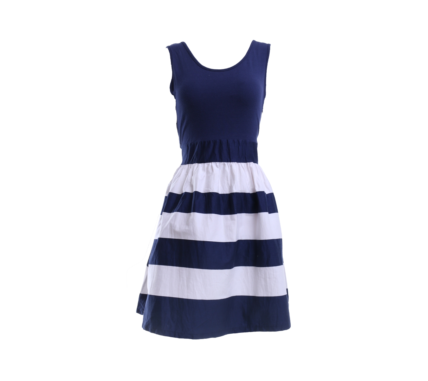 Dark Blue And White Striped Horizontal Mini Dress
