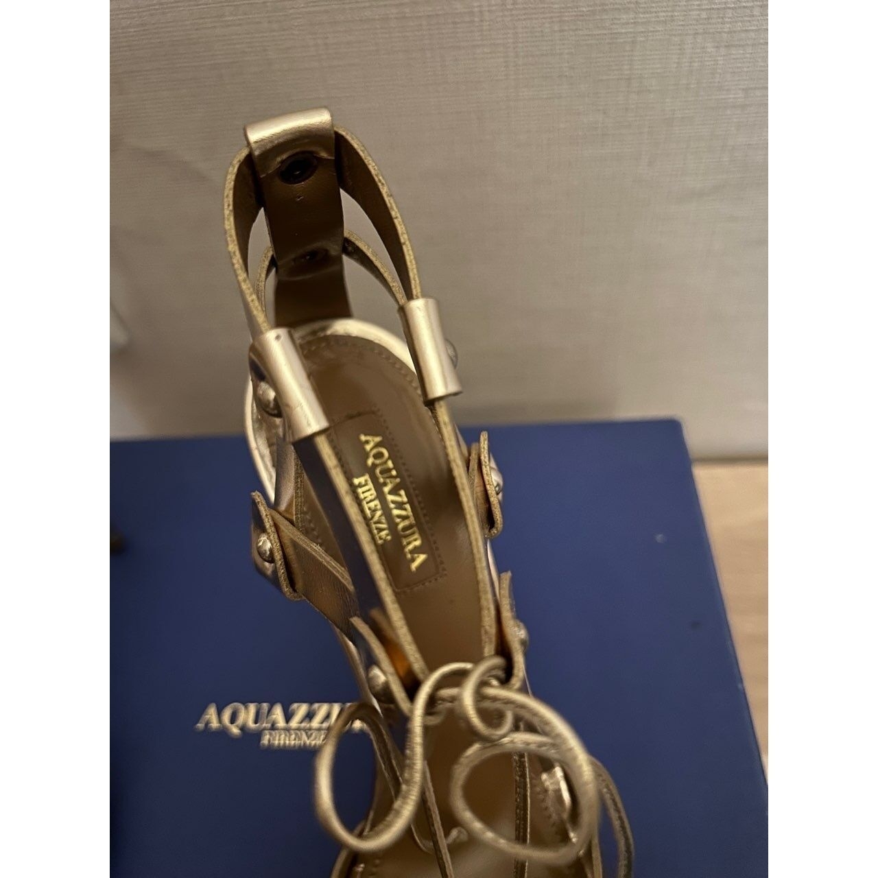 Aquazzura Gold Bel Air Strap Heels