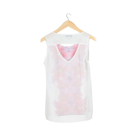 White Floral Back Cut Out Sleeveless