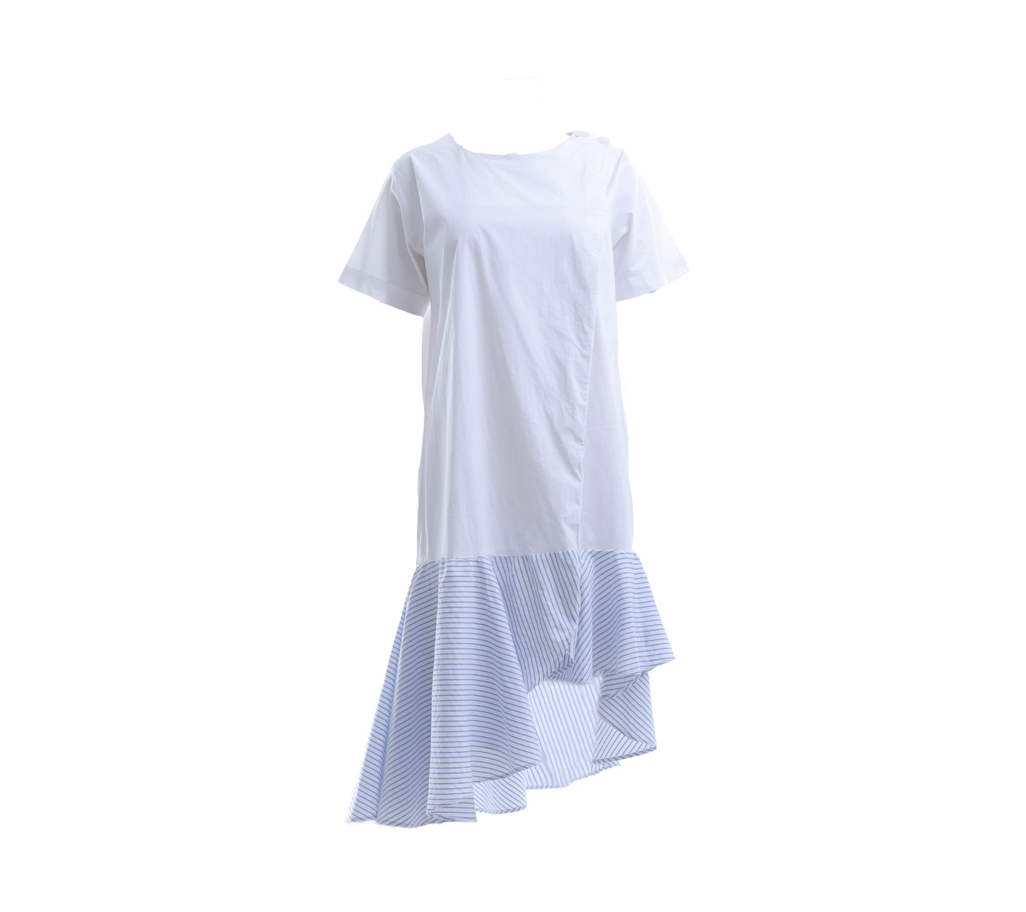 Schoncouture White & Blue Striped Midi Dress