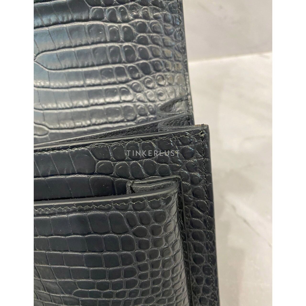 Saint Laurent Sunset Medium Croco Embossed Dark Grey SHW Shoulder Bag