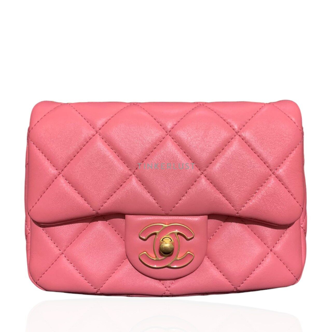 Chanel Mini Square Chain Charm Pink Lambskin GHW Chip Sling Bag