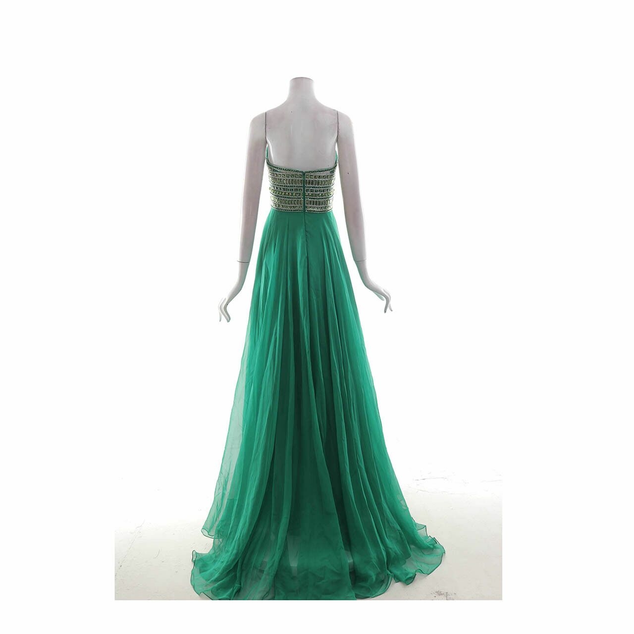 SHERRI HILL Green Tube Sequin Long Dress