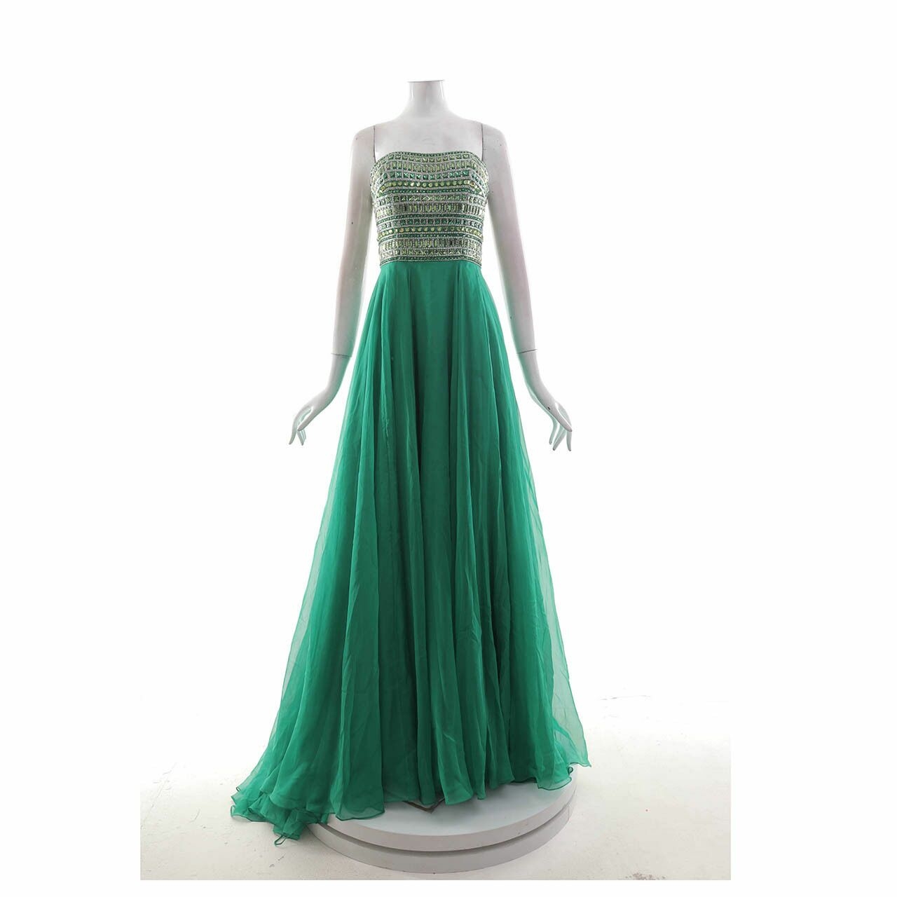 SHERRI HILL Green Tube Sequin Long Dress
