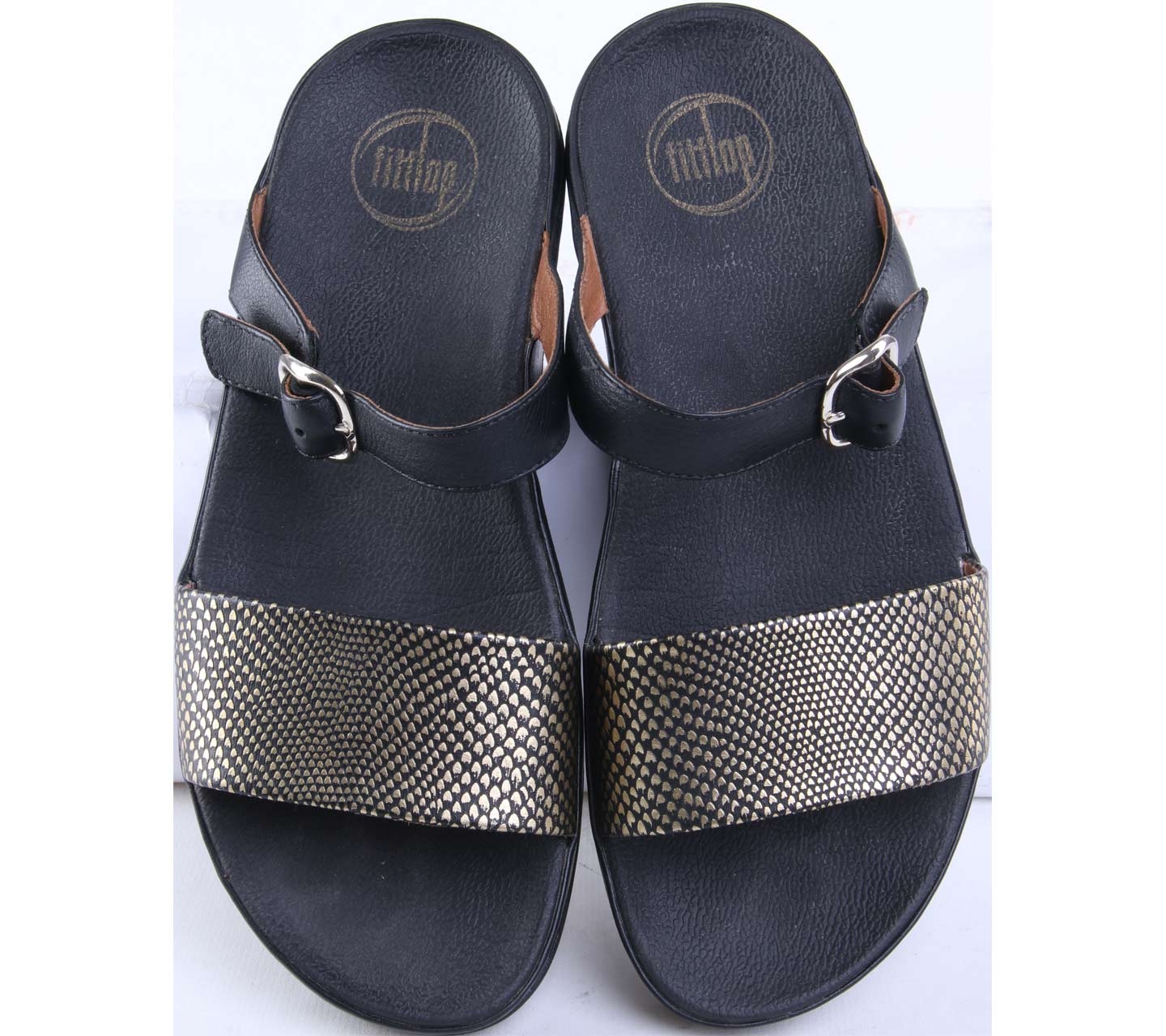 Fitflop Black & Gold Two Strap Sandals