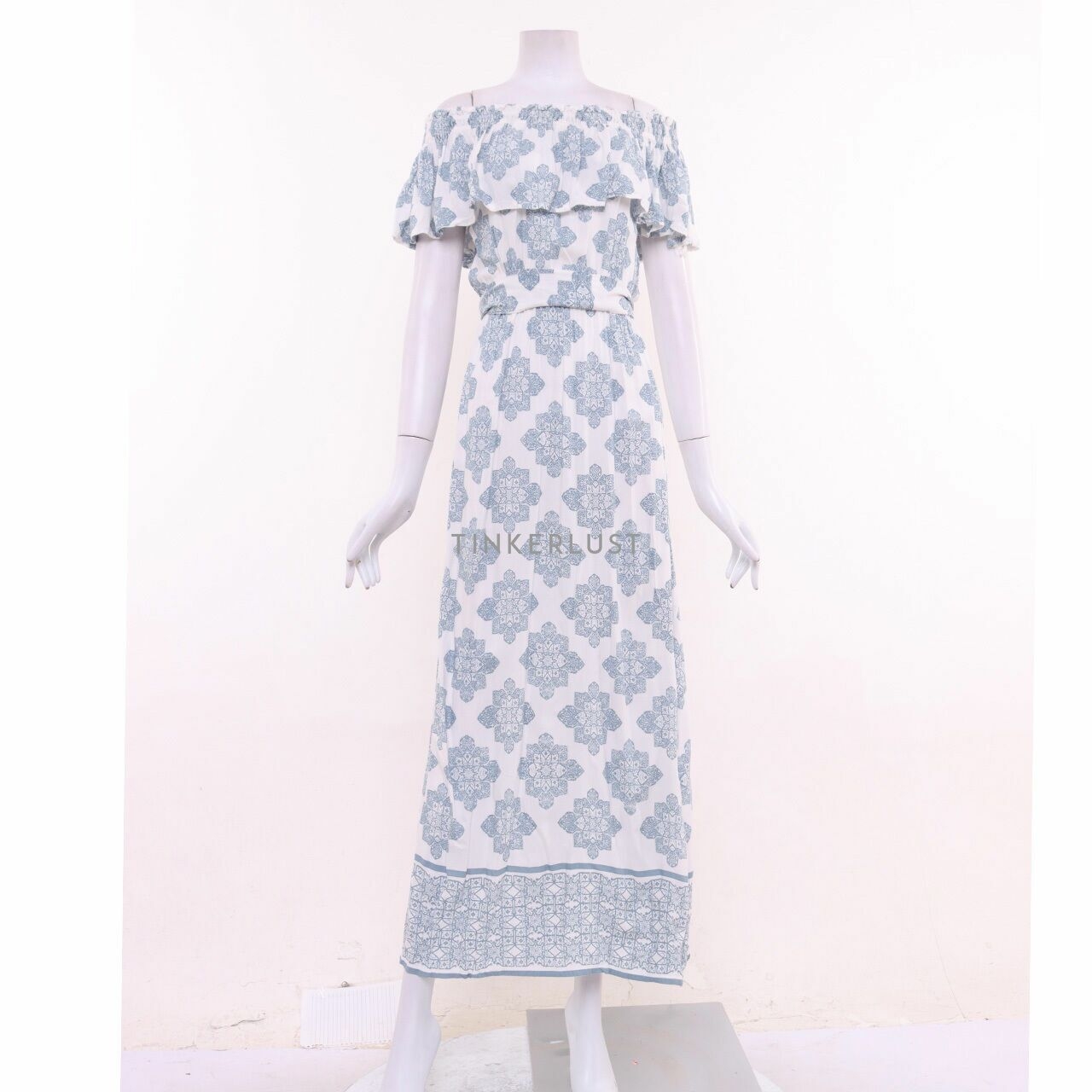 Bamboo Blonde Grey & White Pattern Long Dress