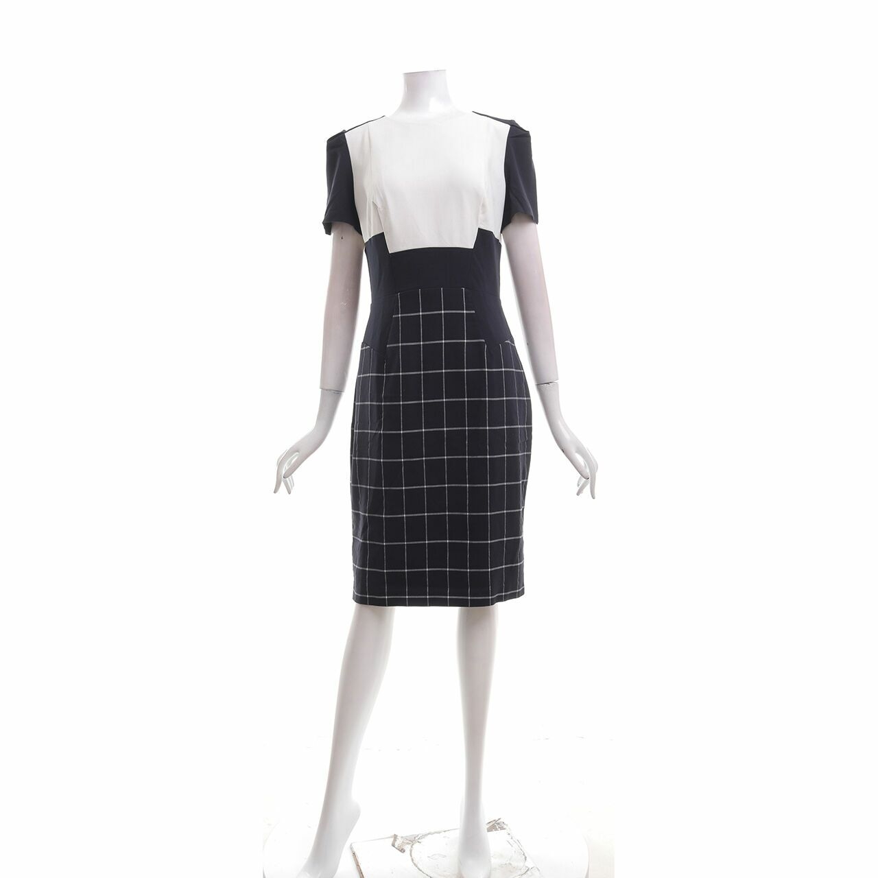 Marks & Spencer White & Navy Plaid Mini Dress