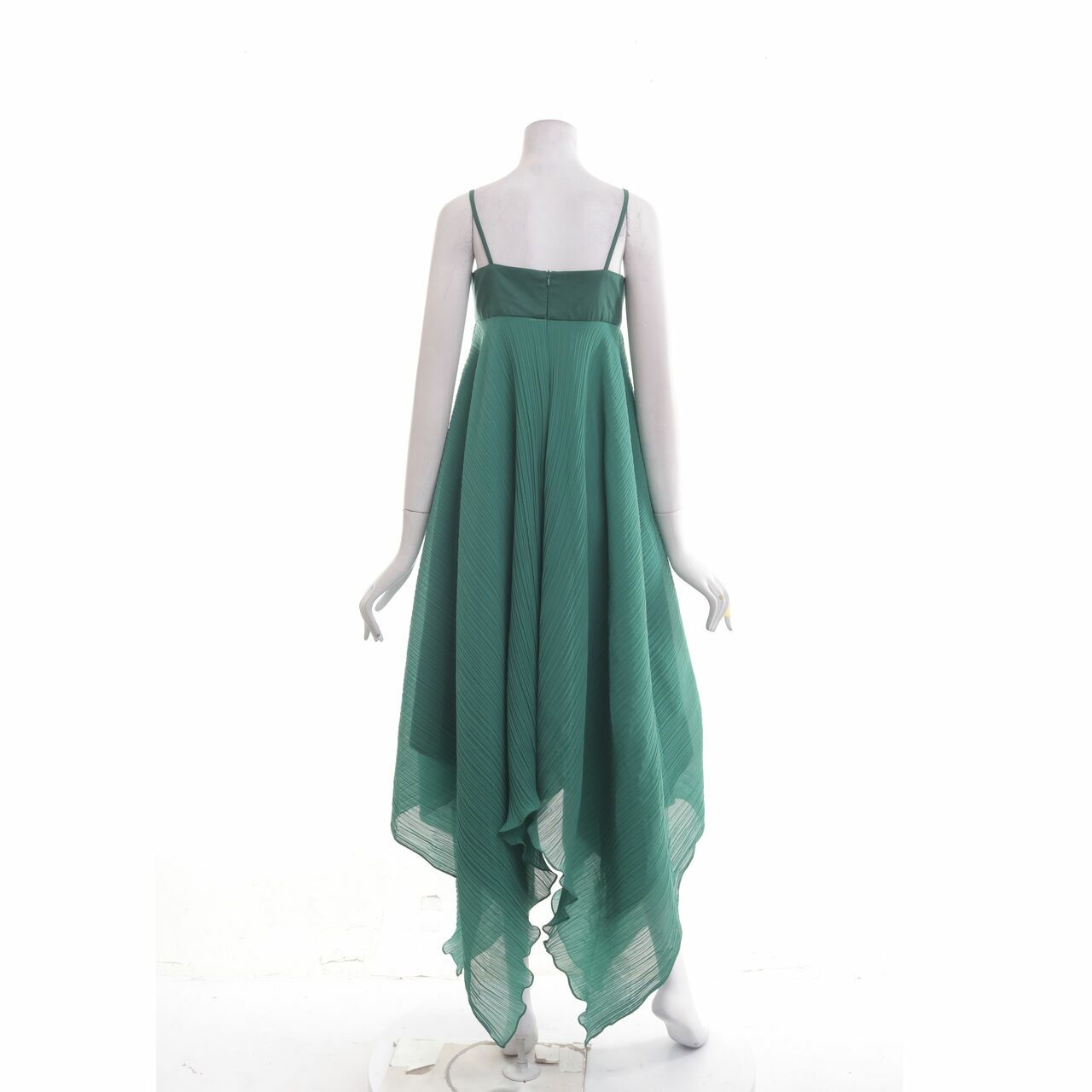 Clle Green Hi-Lo Pleats Midi Dress	