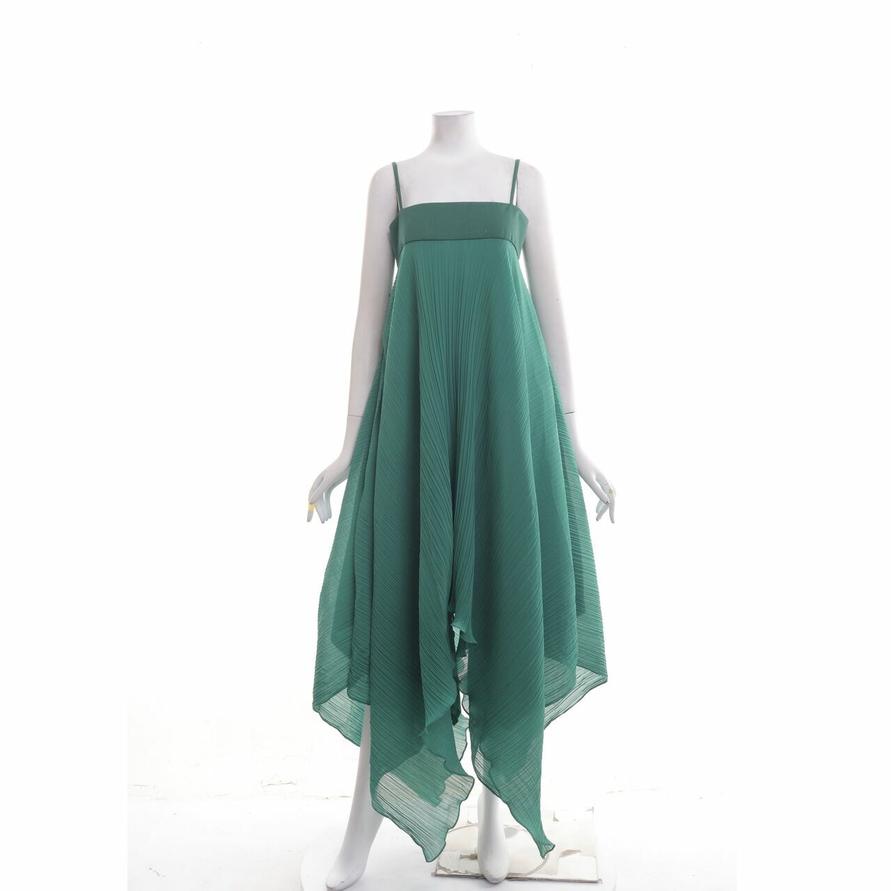 Clle Green Hi-Lo Pleats Midi Dress	