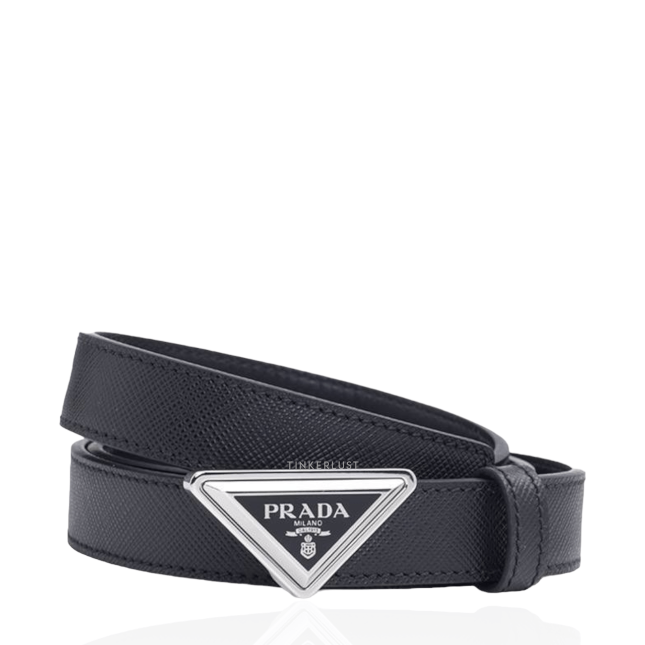 Prada Women Belt 2cm Black Saffiano Leather SHW with Triangular Logo Buckle