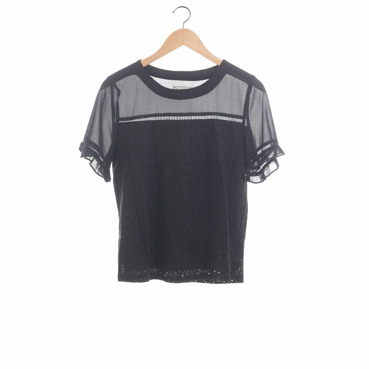 L'zzie Black Perforated Blouse