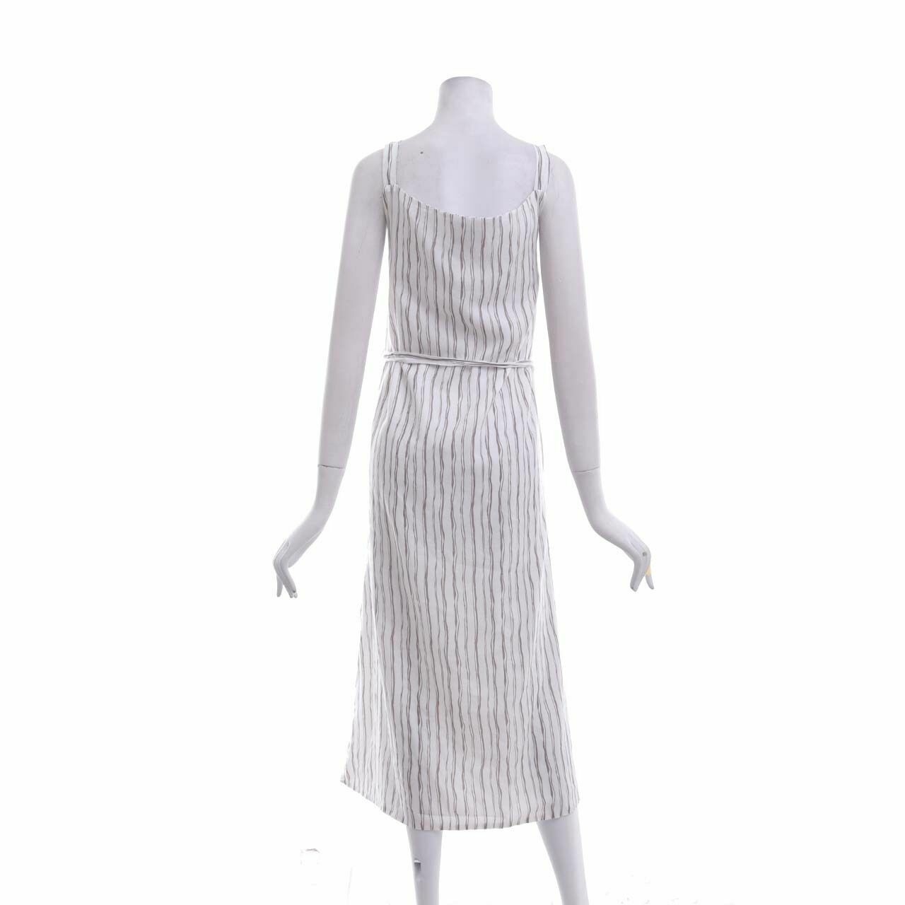 ATS The Label Brown & White Stripes Slit Long Dress