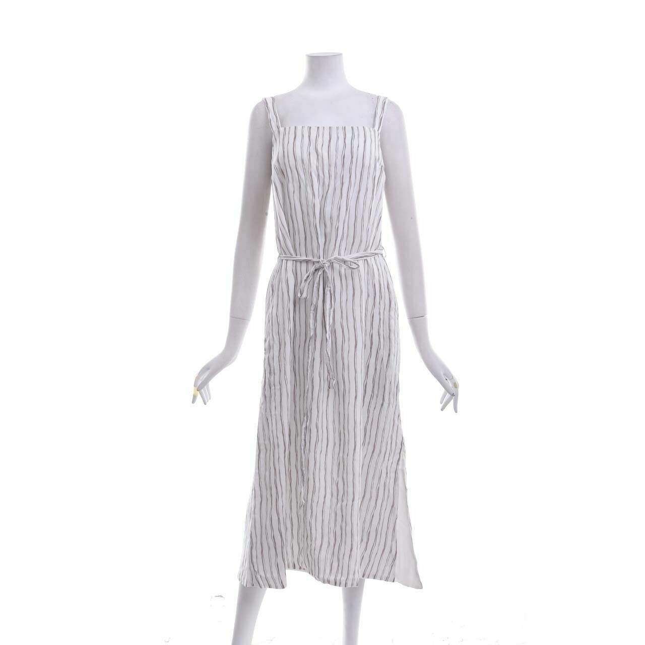 ATS The Label Brown & White Stripes Slit Long Dress