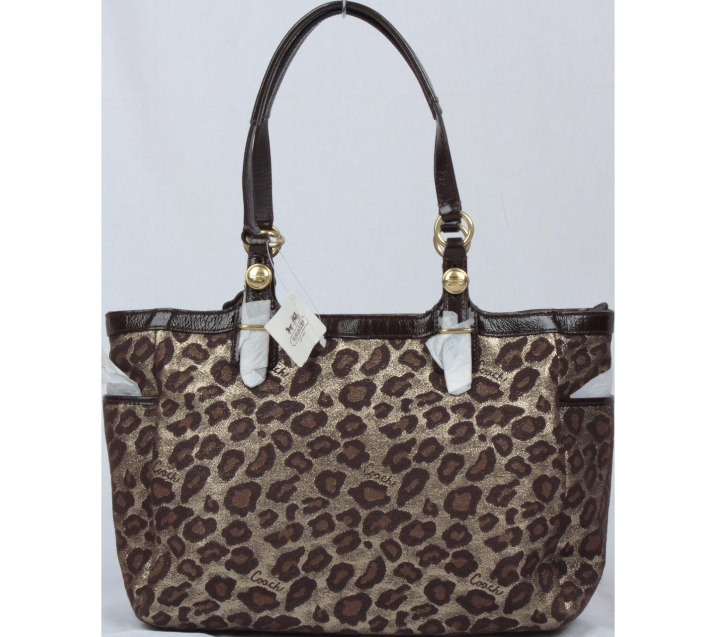 Coach Gold And Brown Leopard Ocelot Handbag