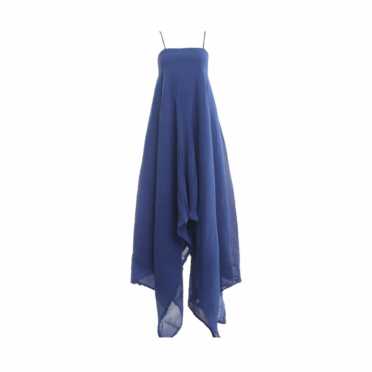 Clle Blue Pleats Hi-Lo Midi Dress
