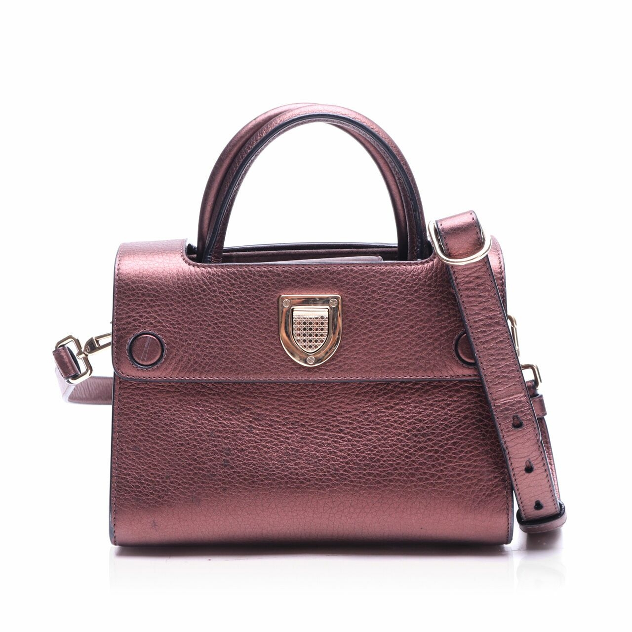 Christian Christian Dior Diorever Mettalic Copper/Brown Pebbled Leather Satchel Bag