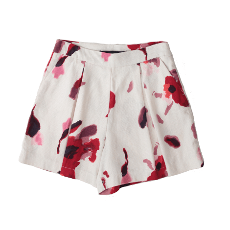 White Floral High-Waisted Shorts