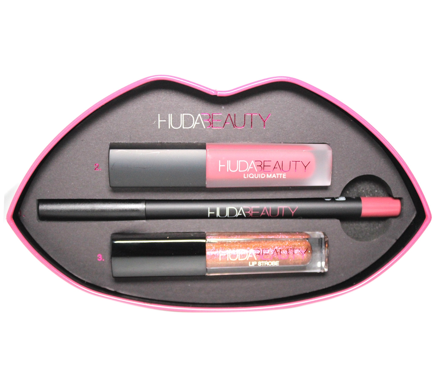Huda Beauty Lip Pencil + Mini Liquid Lipstick + Mini Lip Gloss Sets and Palette