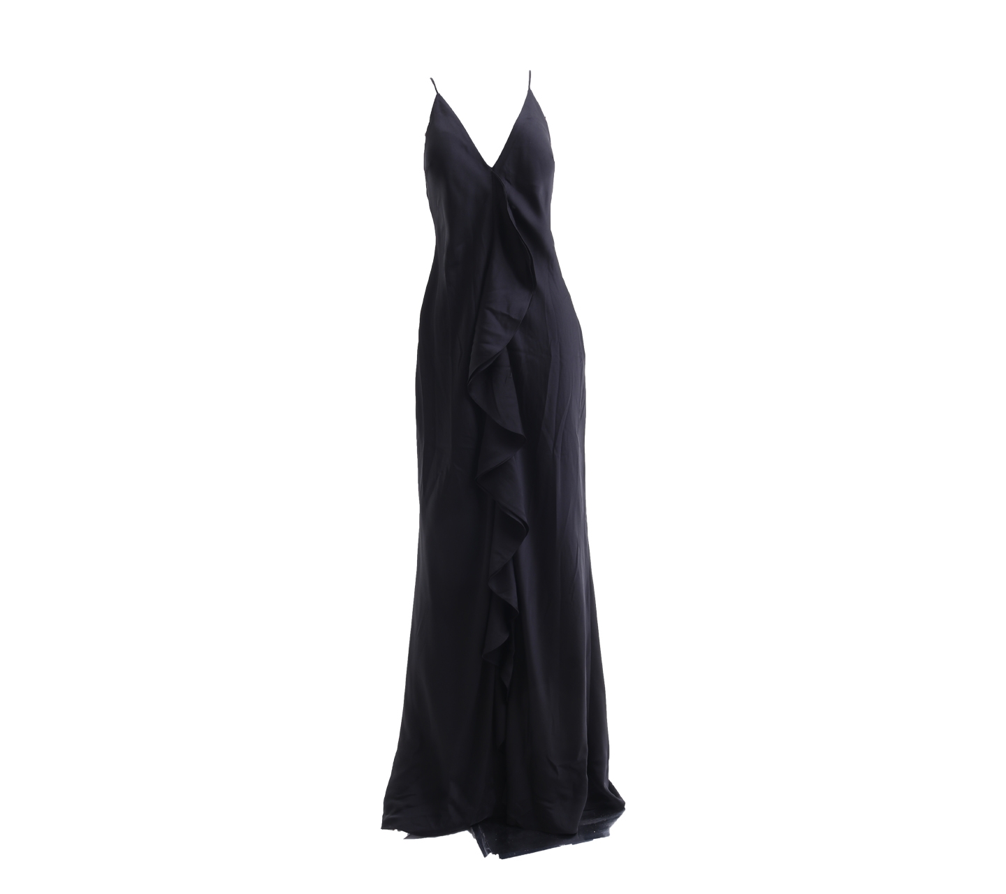 Aidan Mattox Black Ruffle Long Dress