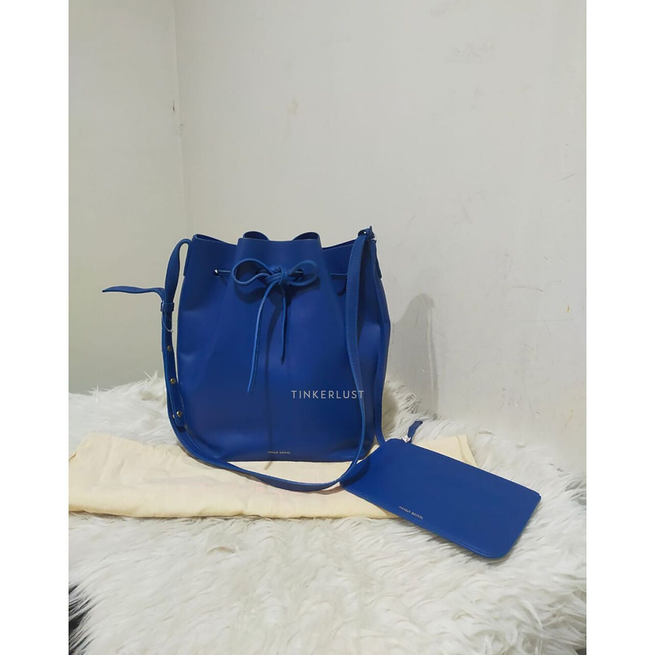 Mansur Graviel Bucket Bag Royal Blue Leather Satchel
