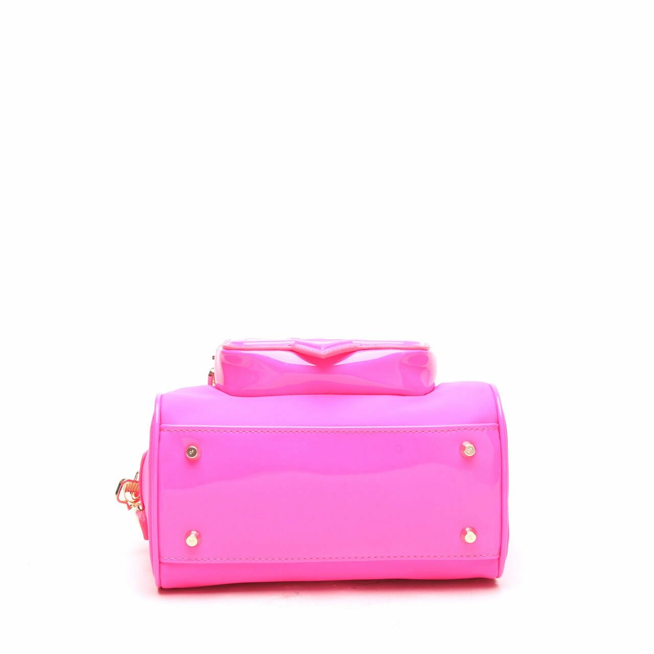 Chiara Ferragni Fluorescent Pink Nylon Patent Satchel Bag 
