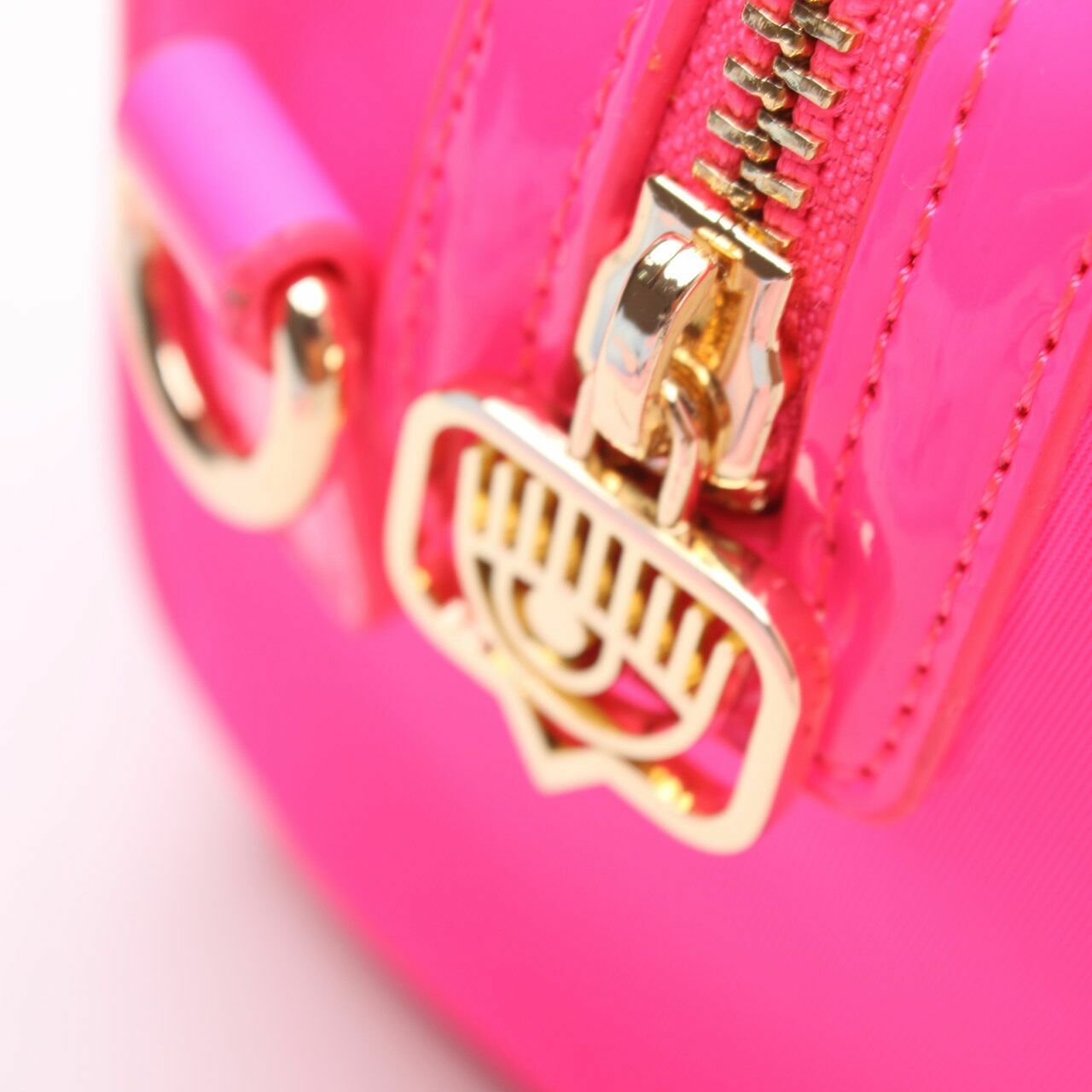 Chiara Ferragni Fluorescent Pink Nylon Patent Satchel Bag 